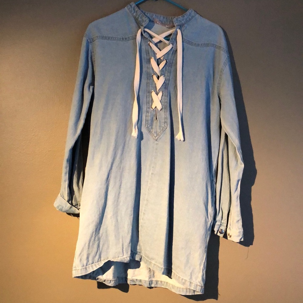 Denim dress with pockets